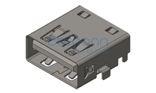 USB 3.0 AF 90度 四脚插 L=13.05 沉板1.87 端子DIP 平口 LCP蓝胶 不锈钢外壳