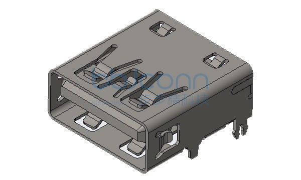 USB 3.0 AF 90度 四脚插 端子DIP 镀金15u L=13.70 平口 LCP黑胶 不锈钢外壳