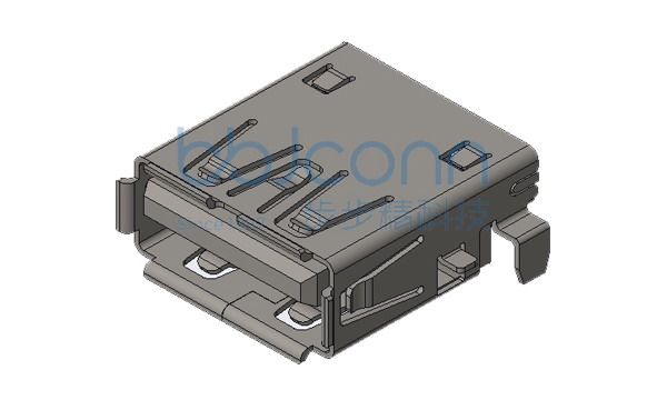 USB 3.0 AF 外壳脚前贴后插 端子DIP 端子镀金1U L=14.25 沉板2.22 卷边 LCP蓝胶 不锈钢外壳