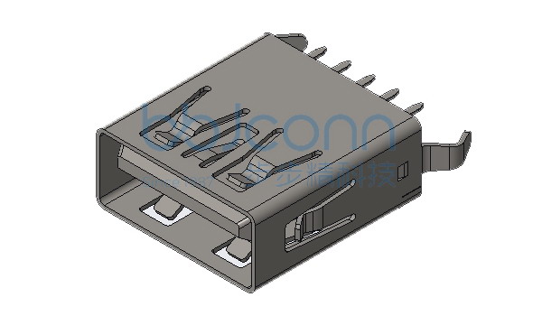 USB 3.0 AF 180度 弯脚 H=13.75 LCP黑胶 不锈钢外壳 平口 DIP