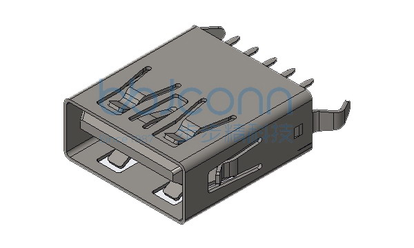 USB 3.0 AF 180度 弯脚 H=13.75 LCP蓝胶 铜壳 平口 DIP 盒装