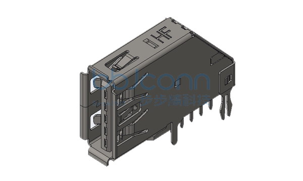 USB 3.0 AF 90度 侧插 端子DIP L=25.70 鱼叉脚 卷边 LCP蓝胶 不锈钢外壳 端子接触区镀金15u