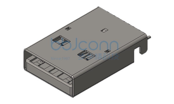 USB 3.0 AF 90度 短体 四脚贴 带柱 卷边 端子SMT L=14.6 铜壳 LCP蓝胶 编带