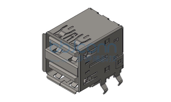 USB 3.1 AF 90度  DIP 双层  L=17.46  H=15.44 四脚插 弯脚 卷边 9T红胶  不锈钢壳 盒装
