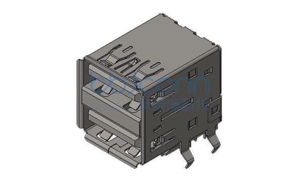 USB 3.0 AF 180度 两脚插 鱼叉脚 端子SMT 平口 L=10.5 LCP蓝胶 铁壳 编带