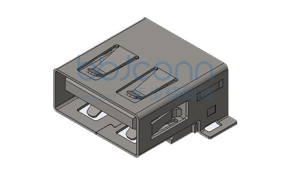 USB 2.0 AF 90度 两脚贴片 带柱1.2 L=13.70 H=7.0 方耳脚 端子SMT 平口 LCP黑胶 铁壳(USB-073)