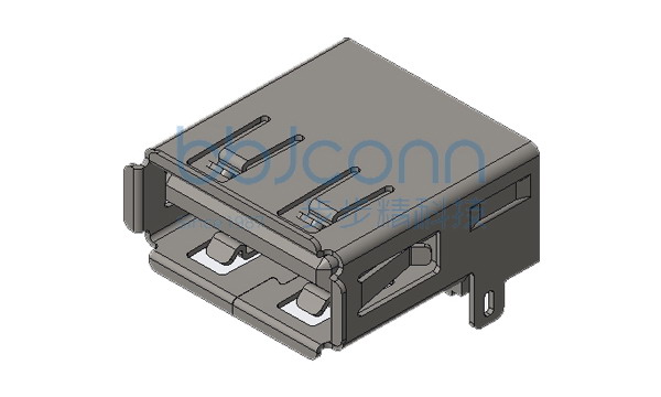 USB 2.0 AF 90度 后两脚直插 端子DIP 卷边 无后盖 L=13.8 铜壳 LCP黑胶 编带