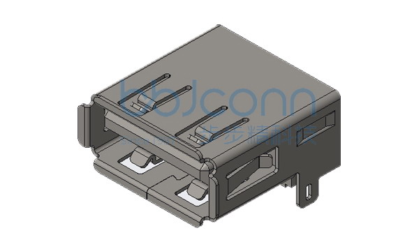 USB 2.0 AF 90度 后两脚直插 端子DIP 卷边 无后盖 L=13.8 铁壳 LCP白胶 编带