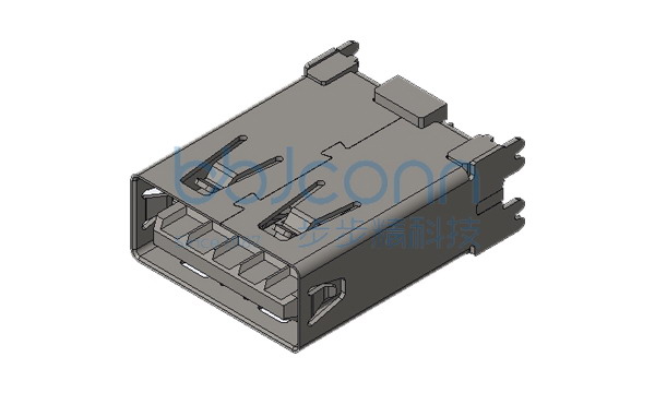 USB 2.0 A母 180度 DIP 四脚插 平口 不锈钢外壳 LCP黑胶 锡脚1.35 H=16.0 加盖编带