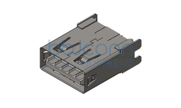 USB 2.0 A母 180度 DIP 四脚插 平口 不锈钢外壳 PA9T蓝胶 锡脚1.40 H=15.05 加盖编带
