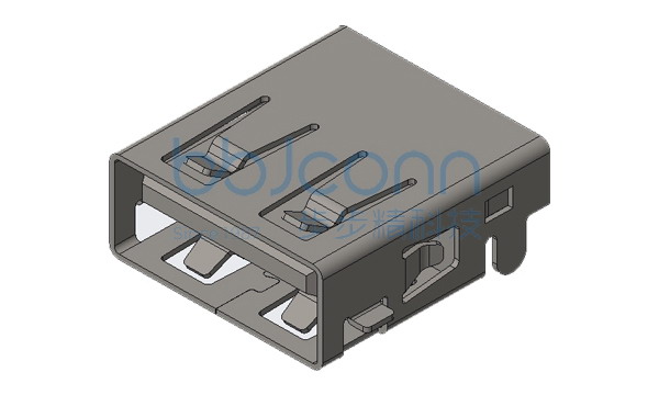 USB 2.0 AF 平口 前贴后插 端子SMT 沉板1.82 L=14.0 PBT黑胶 铁壳 盒装