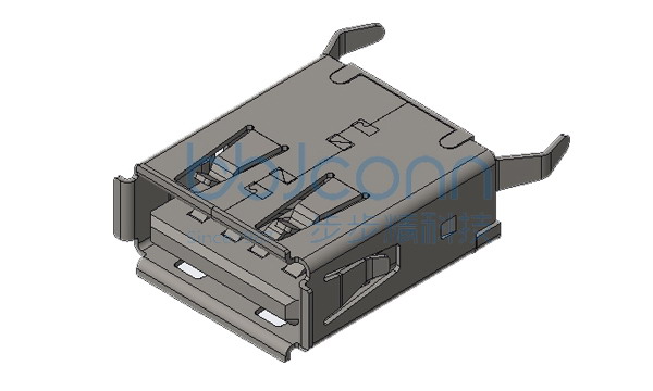 USB 2.0 AF 180度 长体 H=15.0 两脚插 弯脚 端子DIP 卷边 PBT黑胶 铜壳