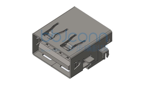 USB 2.0 母座 L=14.0 两脚贴两脚插 反向 沉板3.30 磷青铜端子SMT 镀金10u LCP黑胶 平口 铁壳