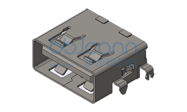 USB 2.0 AF 沉板1.90 L=11.0 H=5.70 平口 LCP本色 四脚插方形 铁壳盐雾24H SMT 编带