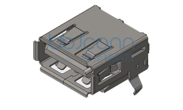 USB 2.0 AF 90度 L=14.05 后两脚插 弯脚 端子SMT 卷边 LCP黑胶 铁壳 编带