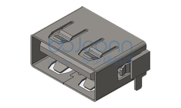 USB 2.0 AF 90度 后两脚插 端子SMT L=10.0 H=5.75 平口 LCP黑胶 铜壳 盒装