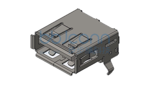 USB 2.0 AF 90度 L=14.05 H=6.96 后两脚插 弯脚 端子DIP 卷边 LCP黑色 铜壳