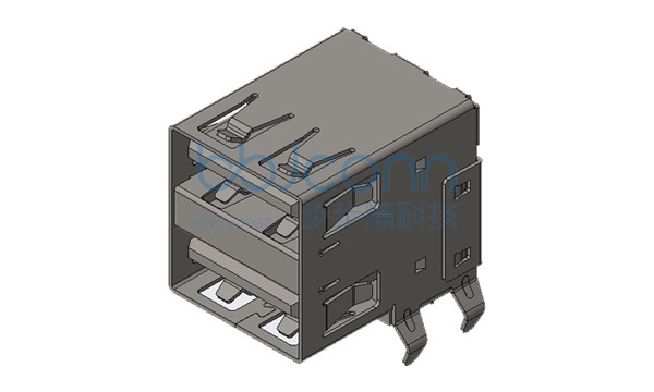 USB 2.0 AF 双层 90度 L=17.50 弯脚 DIP 平口 PBT白胶 铁壳
