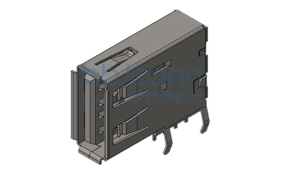 USB 2.0 AF 侧插长体 L=19.40 H=13.85 弯脚 脚距6.80 端子DIP 卷边 PBT白胶 铁壳