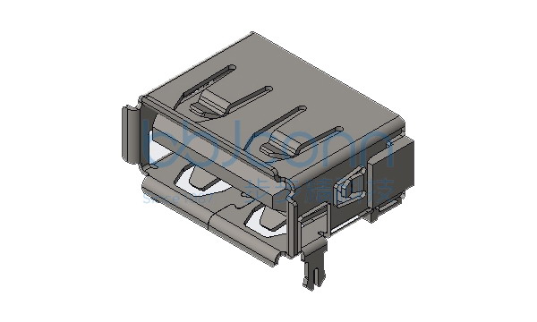 USB 2.0 AF 90度 短体 L=10.0 H=6.5 前两脚插 端子DIP 卷边 PA66黑胶 铜壳 接触镀金30u 盒装