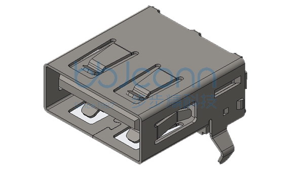 USB 2.0 AF 90度 L=14.03 H=6.96 后两脚插弯脚 端子DIP 平口 LCP黑胶 铁壳