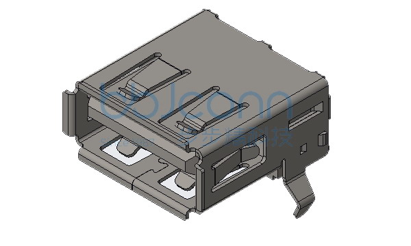USB 2.0 AF 90度 L=14.0有盖弯脚 平口 LCP黑胶 铜壳 磷铜端子（插板5000次）