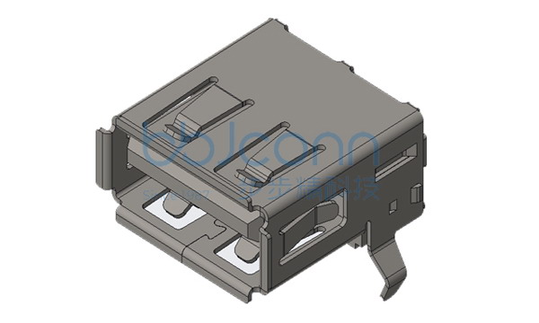 USB 2.0 AF 90度 L=14.05 H=6.96 后两脚插 弯脚 端子DIP 卷边 LCP本色 铜壳