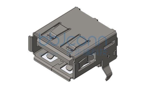 USB 2.0 AF 90度 L=14.05 H=6.96 后两脚插 弯脚 端子DIP 卷边 LCP本色 铁壳