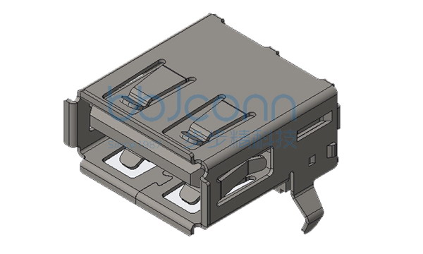 USB 2.0 AF 90度 L=14.05 H=6.96 后两脚插 弯脚 端子DIP 卷边 PBT黑胶 铜壳 编带