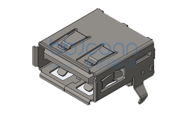 USB 2.0 AF 90度 L=14.05 H=6.96 后两脚插 弯脚 端子DIP 卷边 PBT蓝胶(285C) 铜壳 大电流3A 镀金5U 盒装