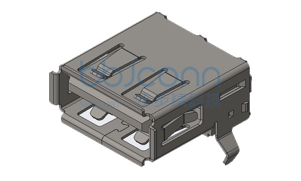 USB 2.0 AF 90度 L=14.05 弯脚（15.20） 卷边 PBT白胶 铜壳 端子镀金G-F