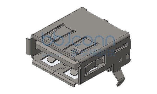 USB 2.0 AF 90度 L=14.05 弯脚（15.20）DIP 端子磷铜C5191 电流2.4A 卷边 PBT白胶 铜壳