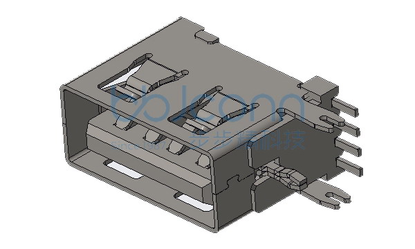 USB 2.0 AF 90度 侧插 短体 三脚插 L=10.0 端子DIP 平口 PBT黑胶 铜壳 盒装
