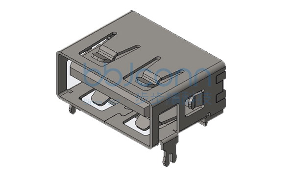 USB 2.0 AF 90度 短体 L=10.0 H=6.3 前俩脚插 平口 PA9T白胶 铁壳 大电流3A (过260度）