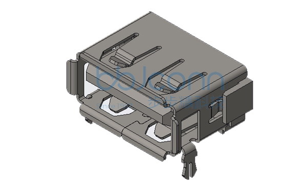 USB 2.0 AF 90度 短体 L=10.0 H=6.80 前两脚插 平口 PBT白胶 铜壳