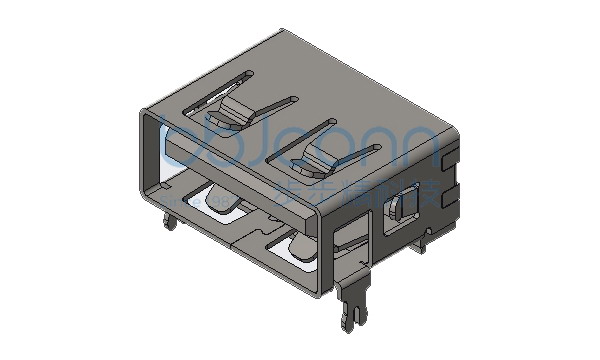 USB 2.0 AF 90度 短体L=10.0 H=6.3 前两脚插（端子C7025-DIP）平口 PA9T橙色 端子G-F 铁壳 大电流5A