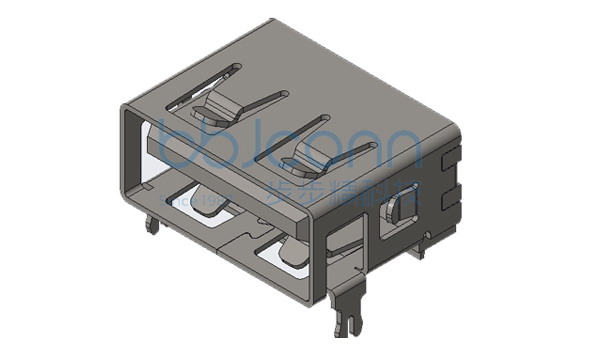 USB 2.0 AF 90度 短体L=10.0 H=6.3 前两脚插（端子C7025-DIP）平口 PA9T紫色 端子G-F 铁壳 大电流5A