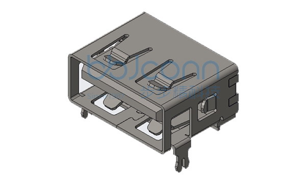 USB 2.0 AF 90度 短体L=10.0 H=6.3 前两脚插（端子C7025-DIP）平口 PBT绿胶 铁壳 大电流5A