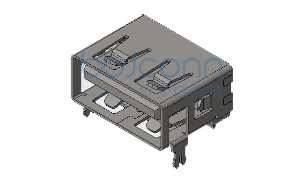 USB 2.0 AF 90度 短体L=10.0 H=6.3 前两脚后插DIP 平口 PBT白胶 铜壳 大电流3A