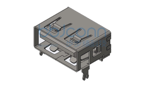 USB 2.0 AF 90度 短体L=10.0 H=6.3 前两脚后插DIP 平口 PBT黑胶 铜壳 大电流3A