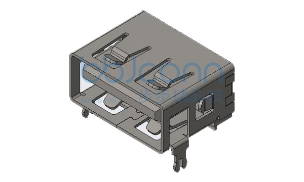 USB 2.0 AF 90度 短体L=10.0 H=6.3 前两脚后插DIP 平口 PBT蓝胶 铁壳 大电流3A