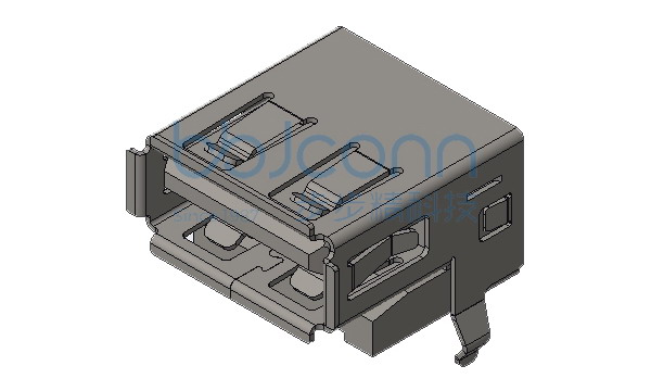 USB 2.0 AF 90度 后两脚插 弯脚 端子DIP L=13.90 H=8.65 垫高款 卷边 LCP黑胶 铁壳