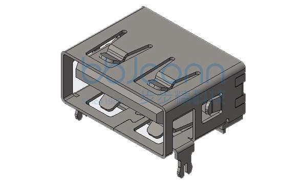 USB 2.0 AF 90度 短体L=10.0 H=6.3 前俩脚插 端子DIP 平口 PBT绿胶 铁壳 大电流3A