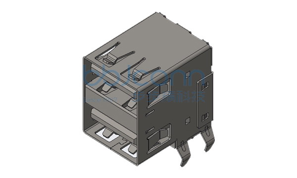 USB 2.0 AF 双层 90度 四脚插  弯脚 L=17.50 DIP 平口 LCP本色 铁壳