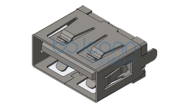 USB 2.0 AF 180度 H=10.00 两脚直插 端子SMT 平口 LCP橙胶 铁壳
