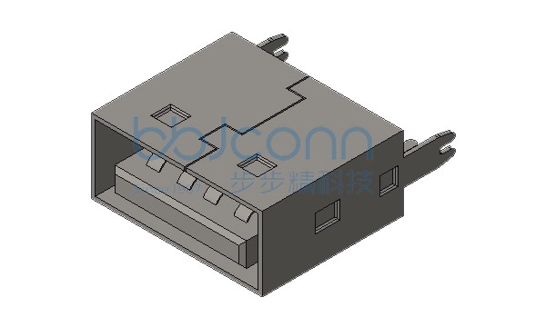 USB 2.0 AF 180度 H=10.80 鱼叉脚（外壳无弹） 平口 铁壳 PBT黑胶