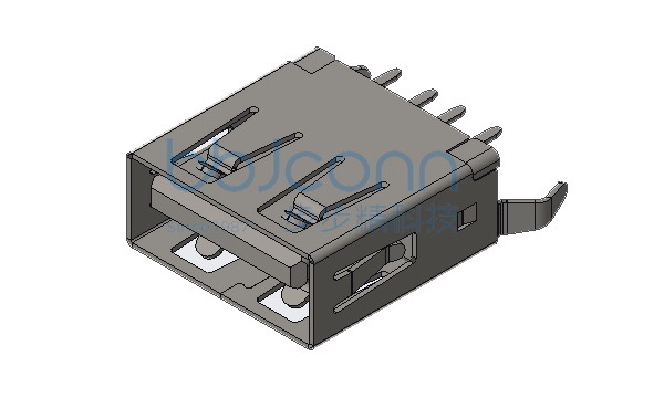 USB 2.0 AF 180度 H=13.0 弯脚 端子DIP 平口 LCP黑胶 铁壳