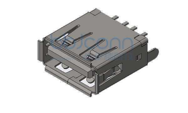 USB 2.0 AF 180度 直插直脚 H=13.0 端子DIP 卷边 LCP黑胶 铁壳 P脚和插脚长2.5mm 加盖编带