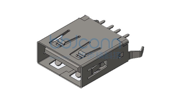 USB 2.0 A母 180度 DIP 弯脚 平口 铁壳 PBT橙胶 H=13.70 盒装