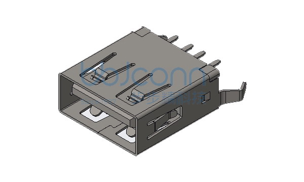 USB 2.0 AF 侧插 短体 L=13.70 O形脚 弯脚 端子DIP 卷边 铜壳 LCP黑 盒装